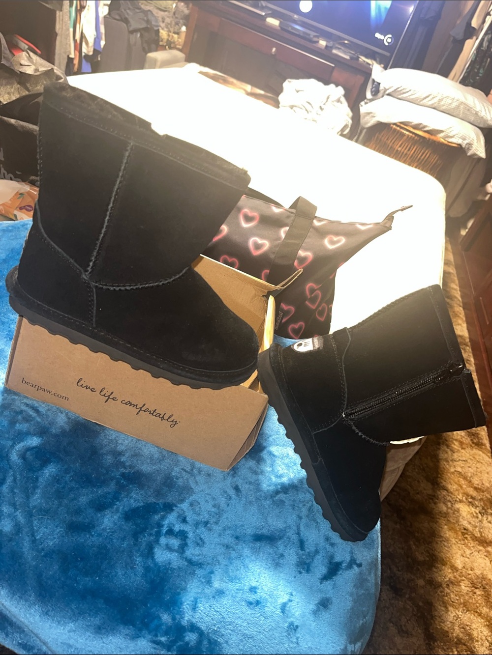BearPaw Kids Black Suede Cozy Winter Boots